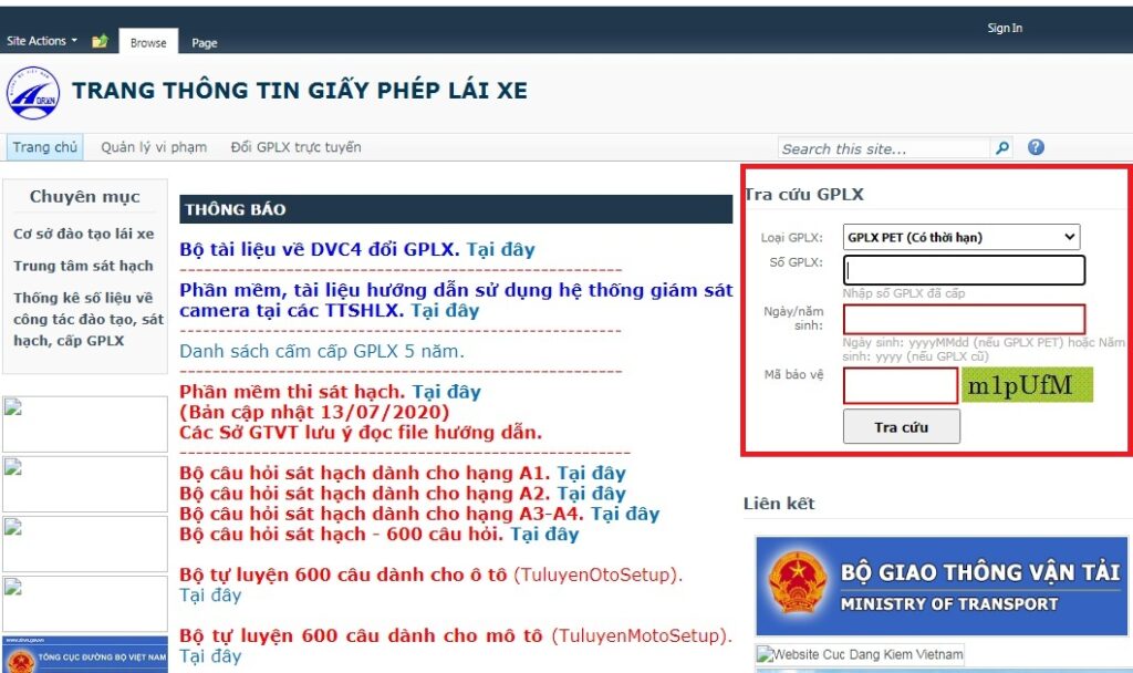 tra cứu giấy phép lái xe